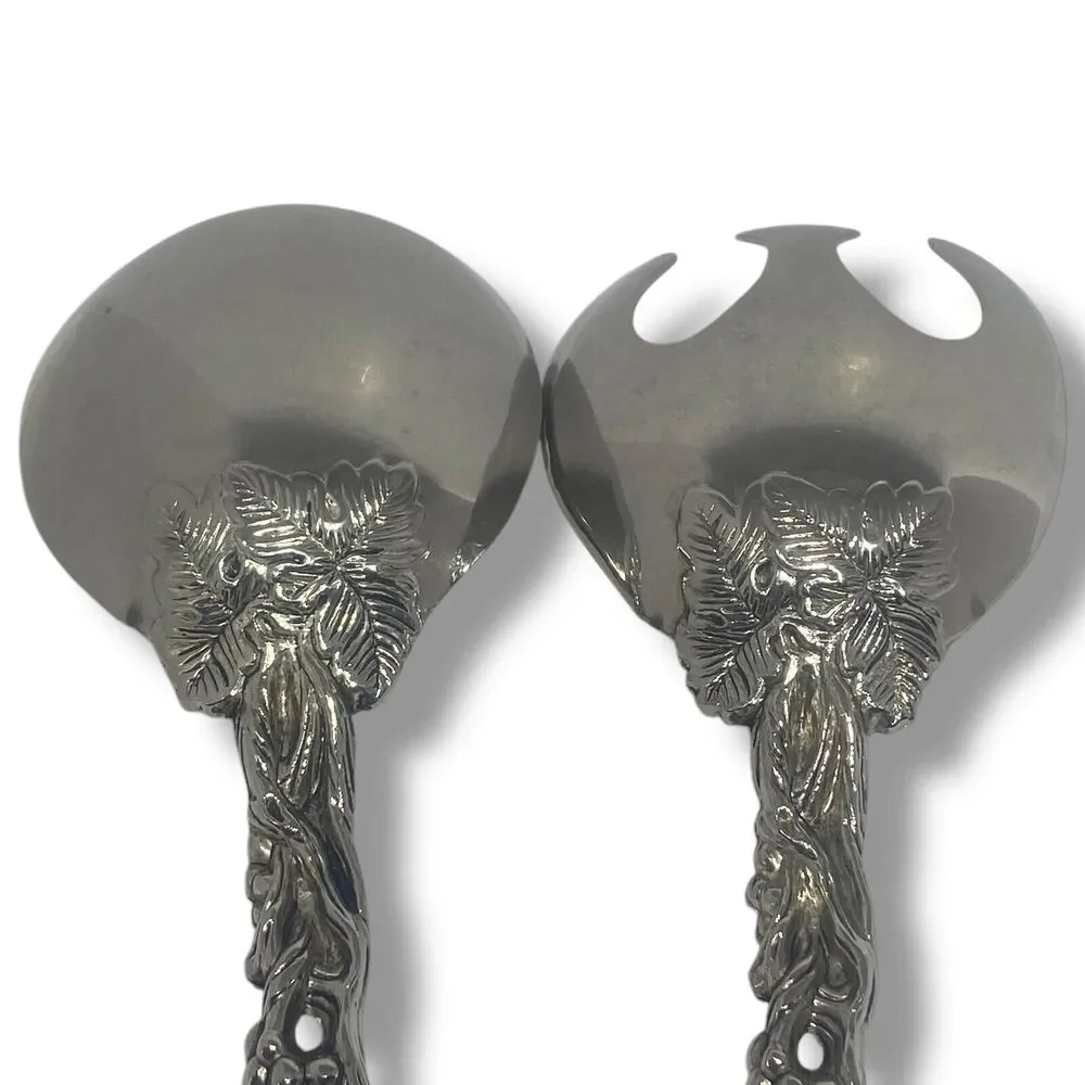 Godinger Silverplated Serving Spoon & Fork Set Ornate Grapevine Handle Vintage